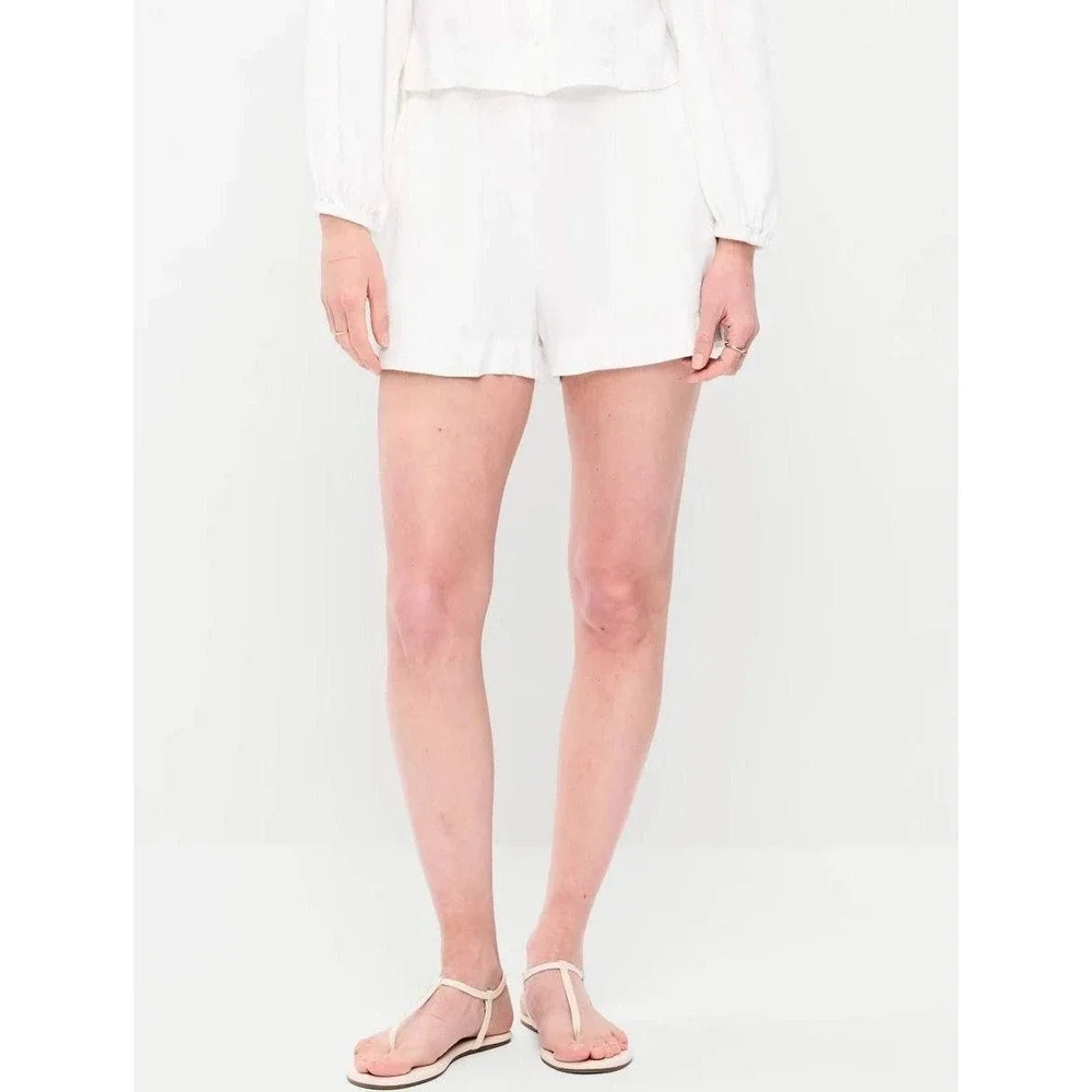 Old Navy Womens XL Calla Lily White Linen Blend 3 Inch Shorts Comfort Waistband